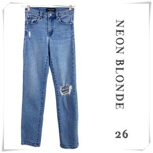 NEON Blonde Blondie Mid Rise Ripped Knees Distressed Skinny Jeans light Washed